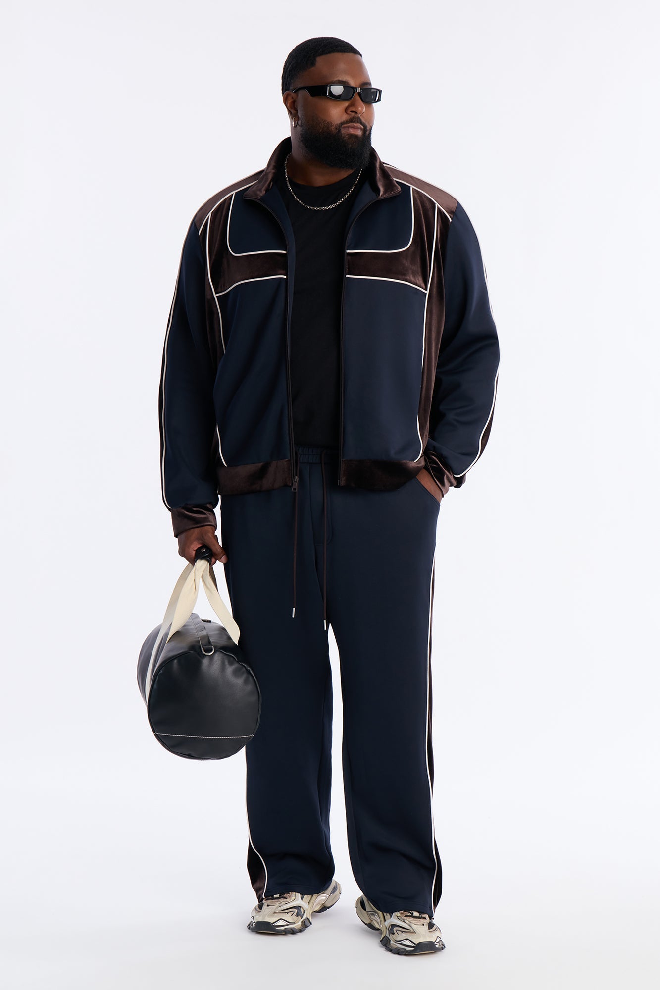 Slim Lexington Velour Side Track Pant - Navy