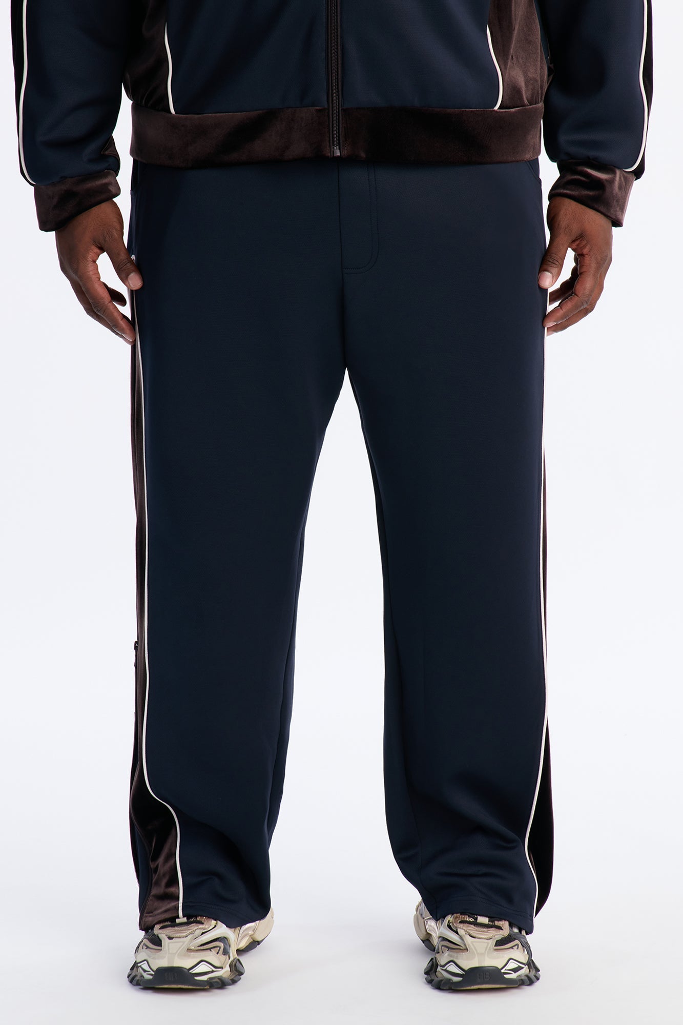 Slim Lexington Velour Side Track Pant - Navy