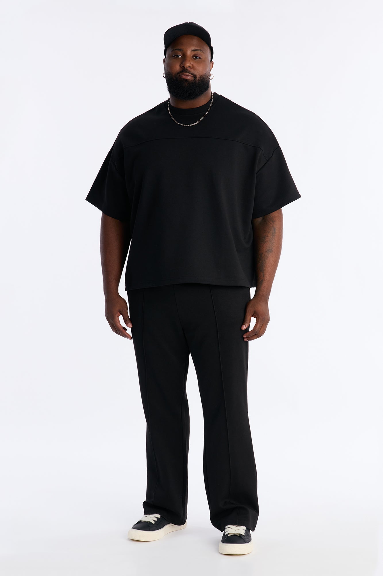 Structured Fleece Paneled Tee - Black