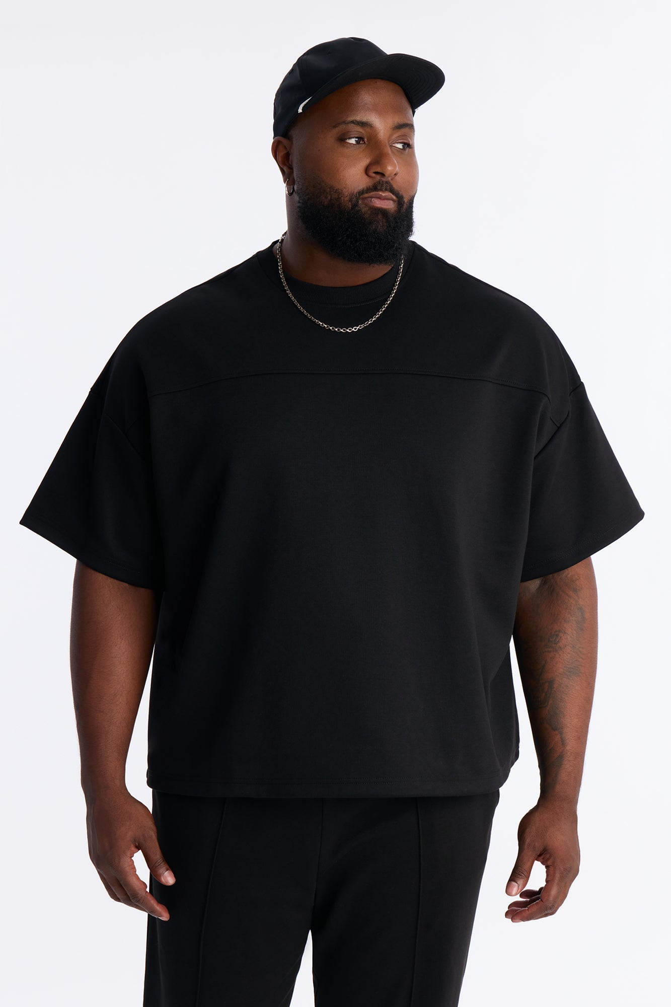Structured Fleece Paneled Tee - Black
