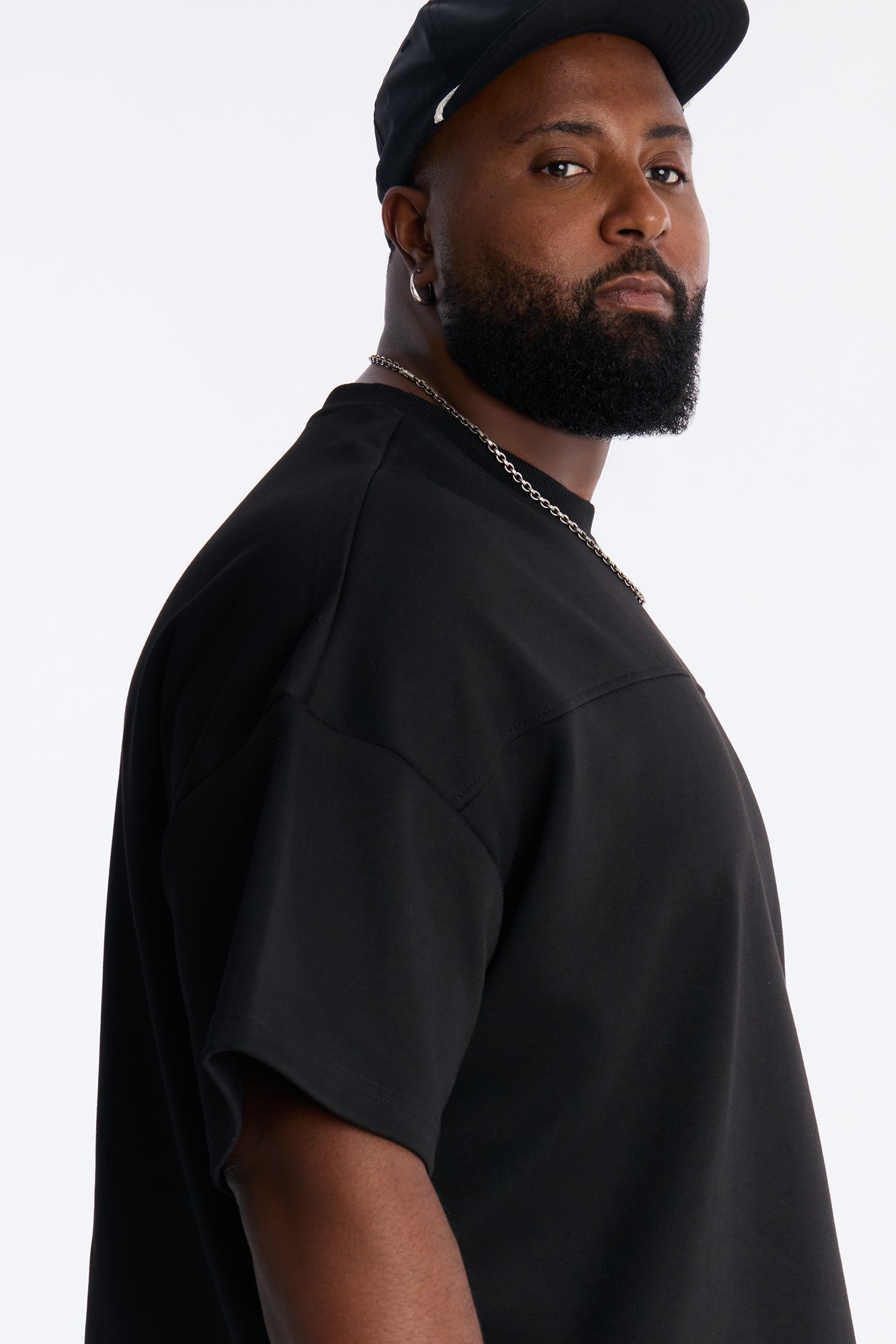 Structured Fleece Paneled Tee - Black