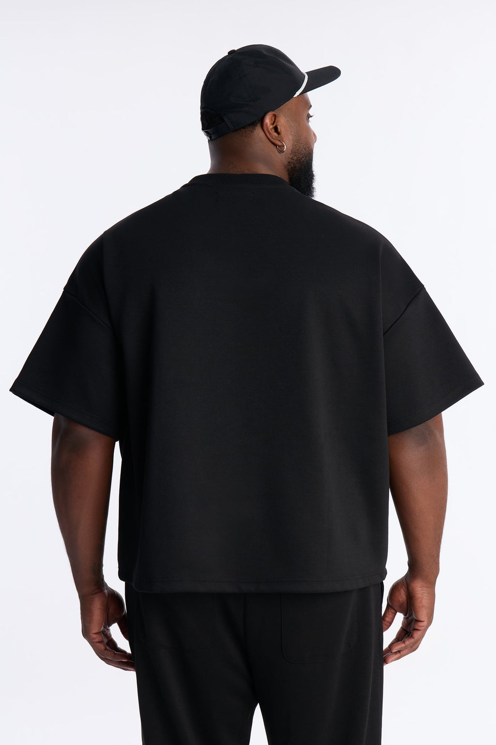 Structured Fleece Paneled Tee - Black