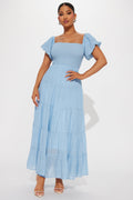 Georgia Ruffle Maxi Dress - Light Blue