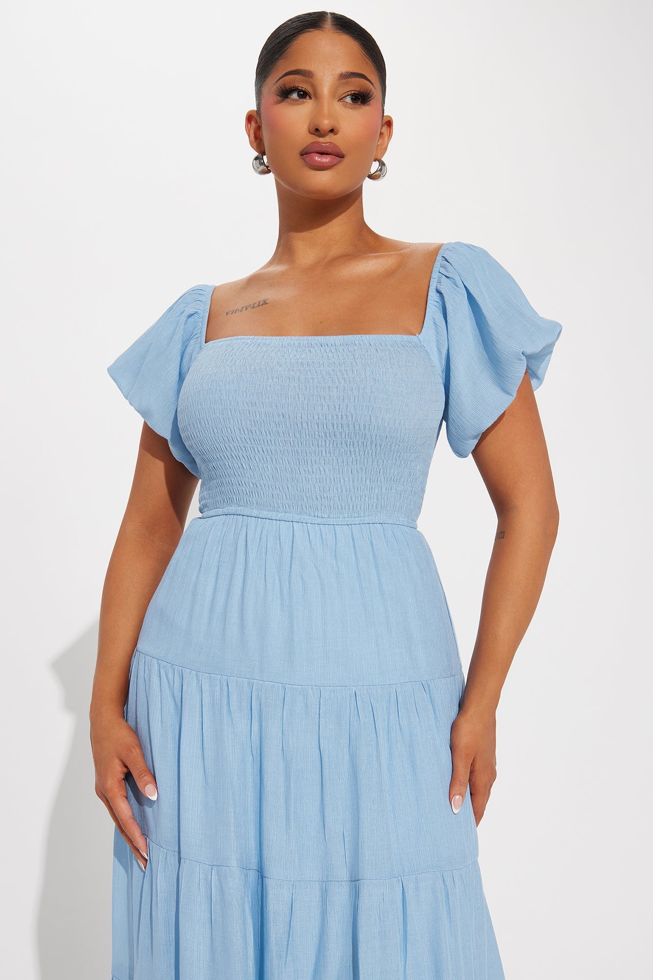 Georgia Ruffle Maxi Dress - Light Blue