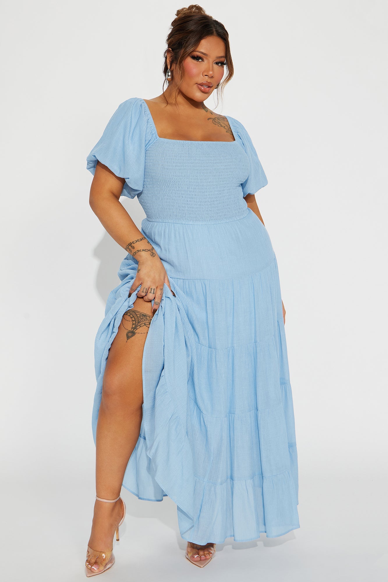 Georgia Ruffle Maxi Dress - Light Blue