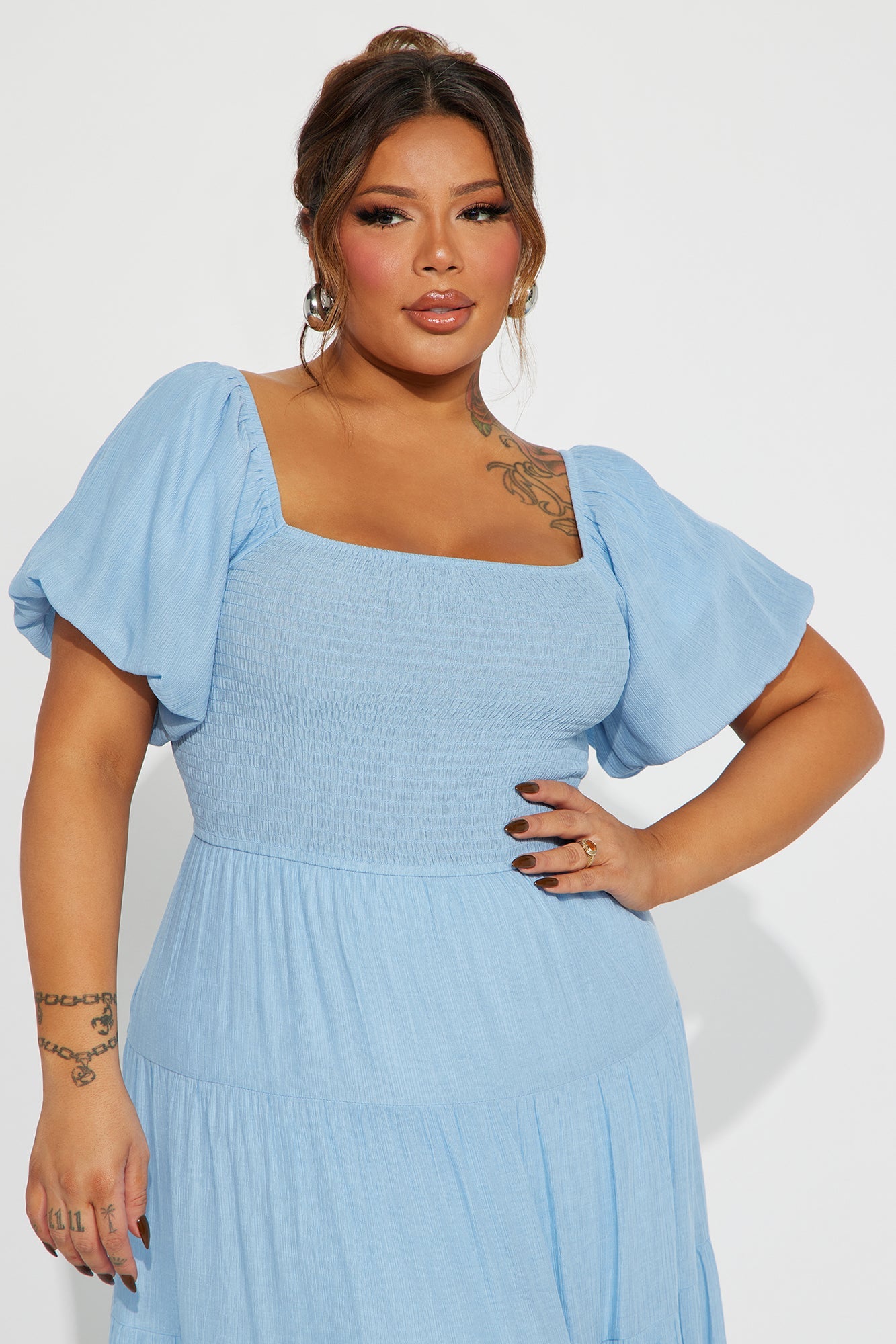 Georgia Ruffle Maxi Dress - Light Blue