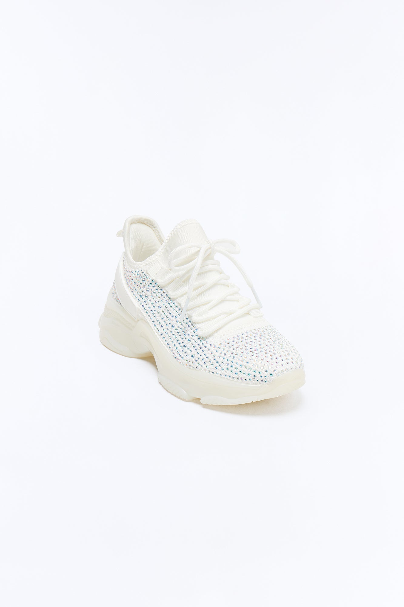 Trophy Rhinestone Platform Sneakers - White