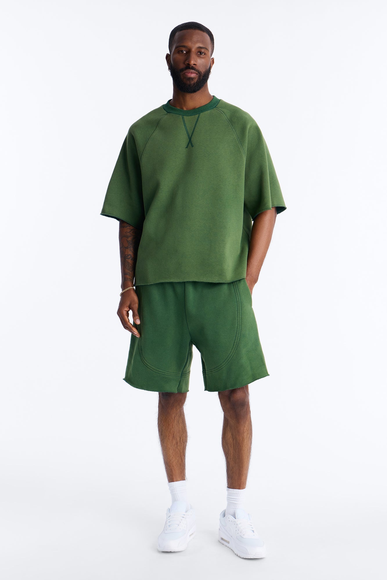 Washed Raw Edge Oversized Tee - Green