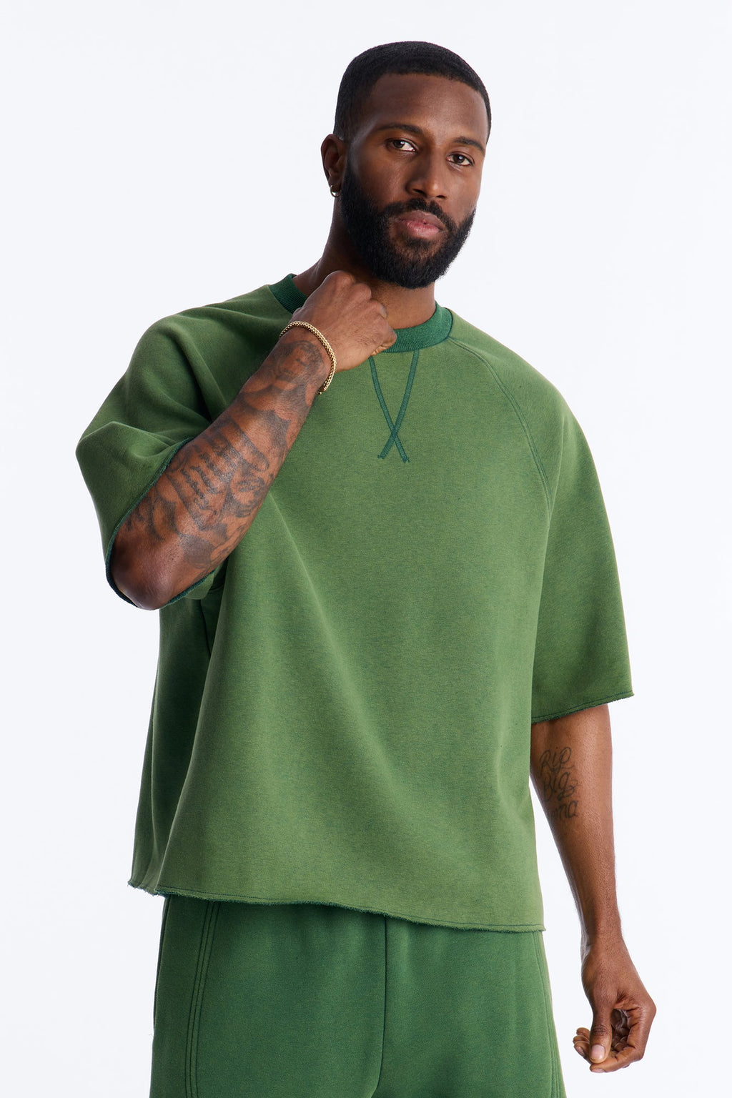Washed Raw Edge Oversized Tee - Green