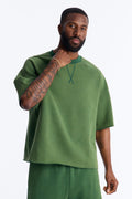Washed Raw Edge Oversized Tee - Green