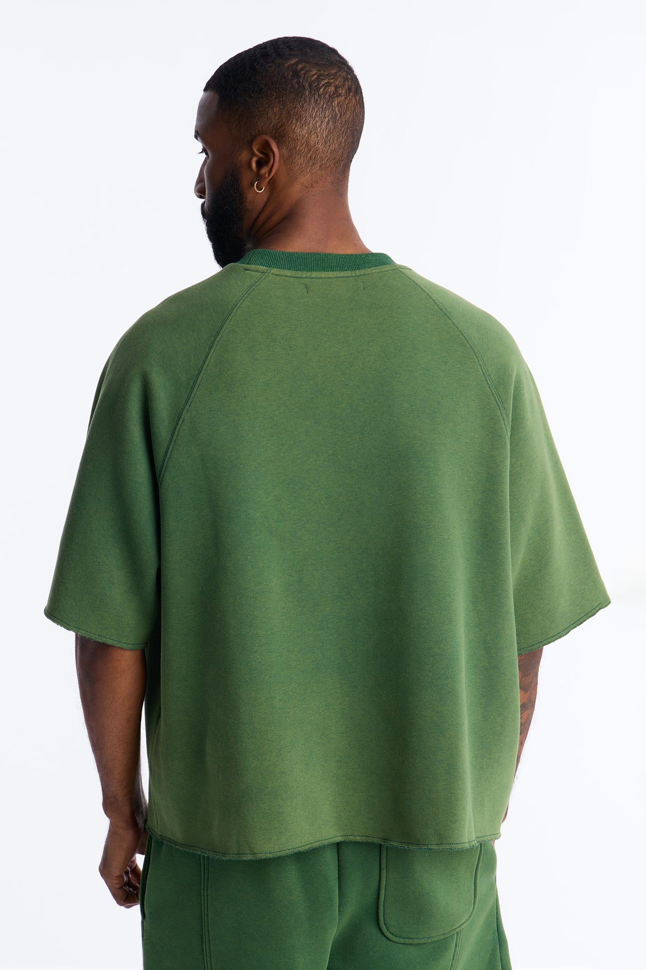Washed Raw Edge Oversized Tee - Green