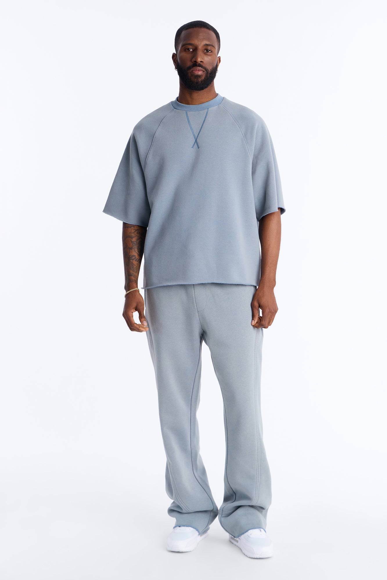 Washed Raw Edge Oversized Tee - Slate Blue