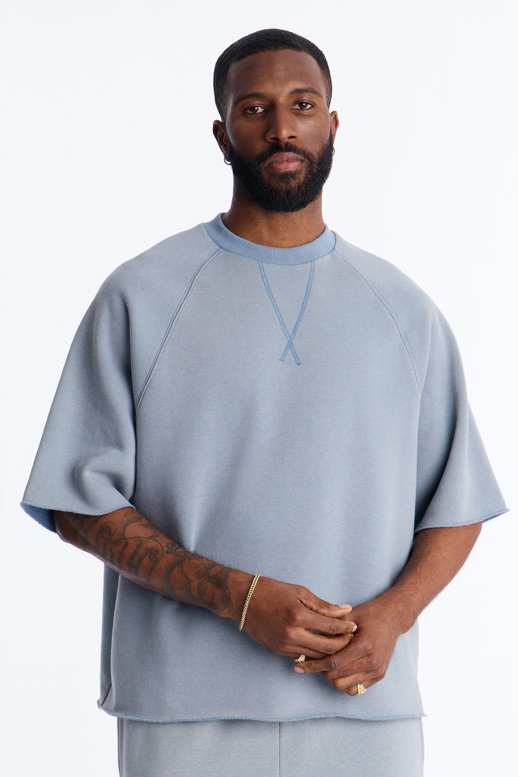 Washed Raw Edge Oversized Tee - Slate Blue