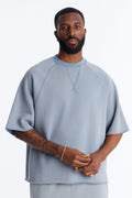 Washed Raw Edge Oversized Tee - Slate Blue