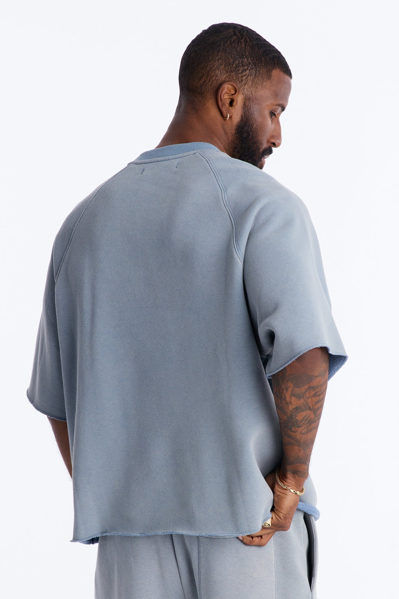 Washed Raw Edge Oversized Tee - Slate Blue