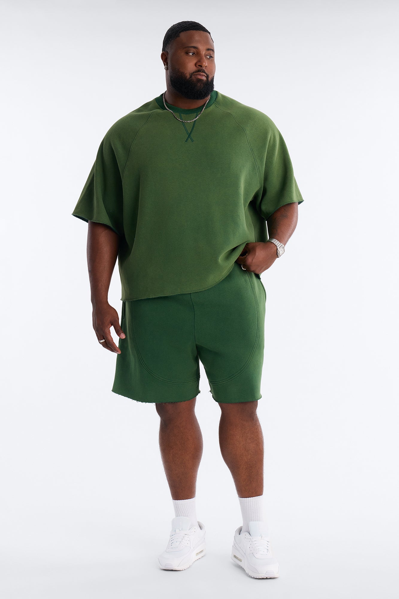 Washed Raw Edge Oversized Tee - Green