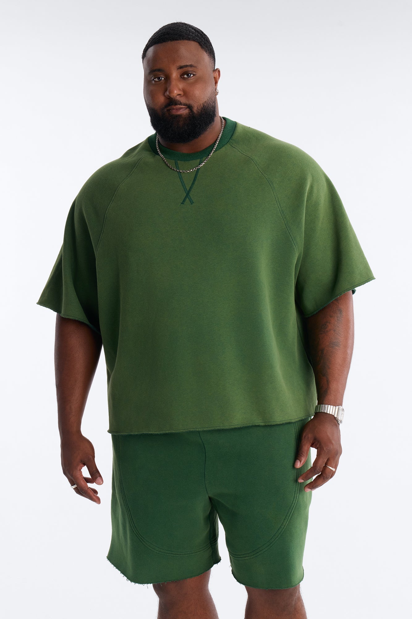 Washed Raw Edge Oversized Tee - Green
