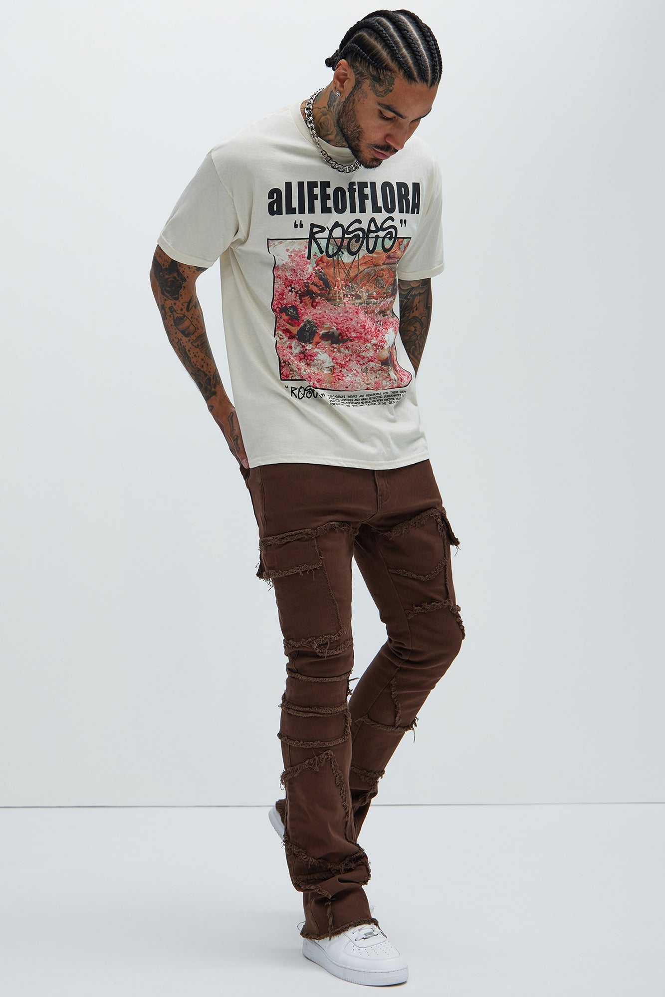 Trapping Frayed Stacked Skinny Flare Pants - Chocolate