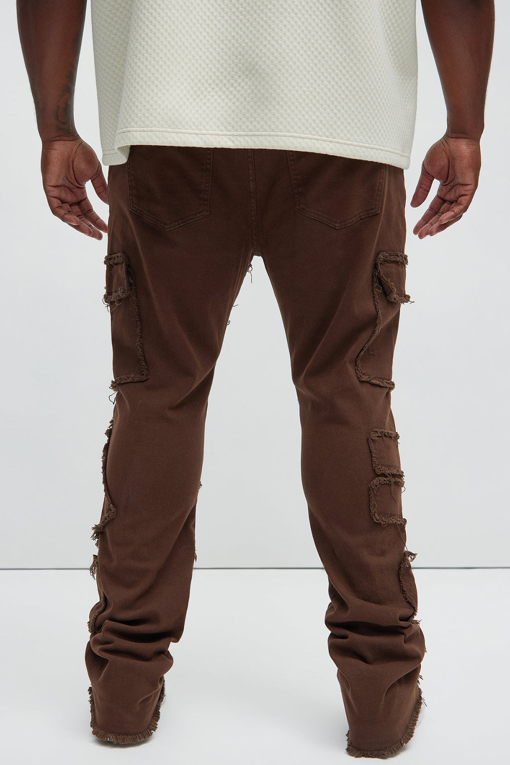 Trapping Frayed Stacked Skinny Flare Pants - Chocolate