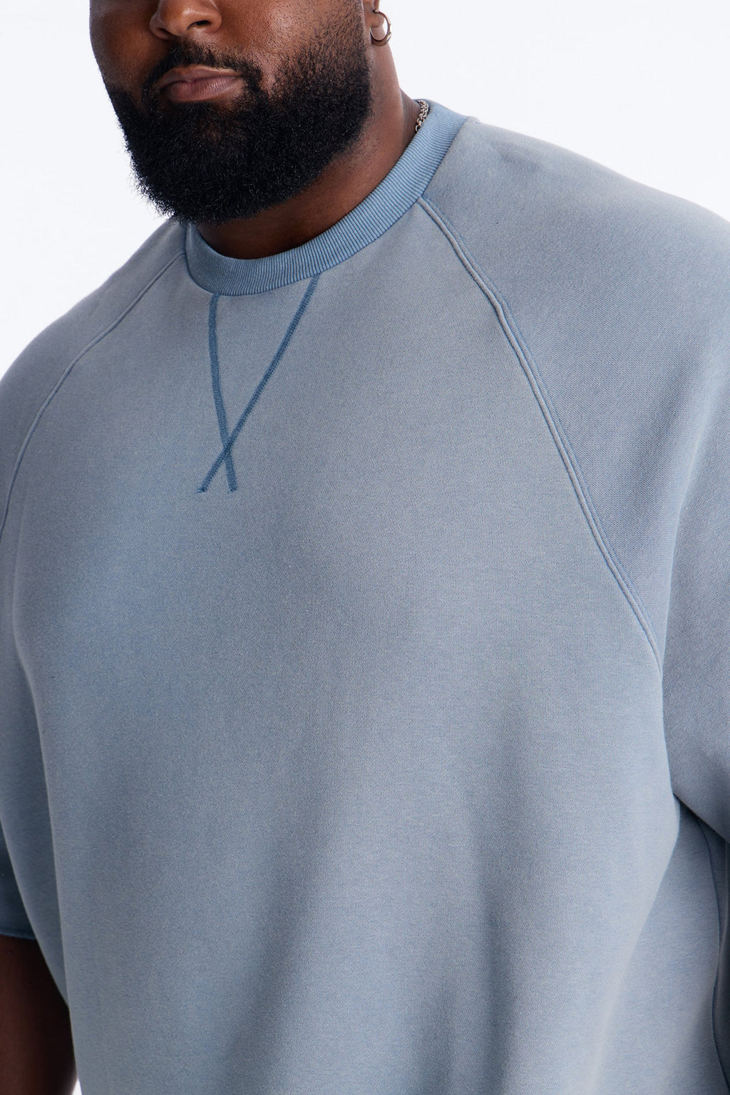 Washed Raw Edge Oversized Tee - Slate Blue