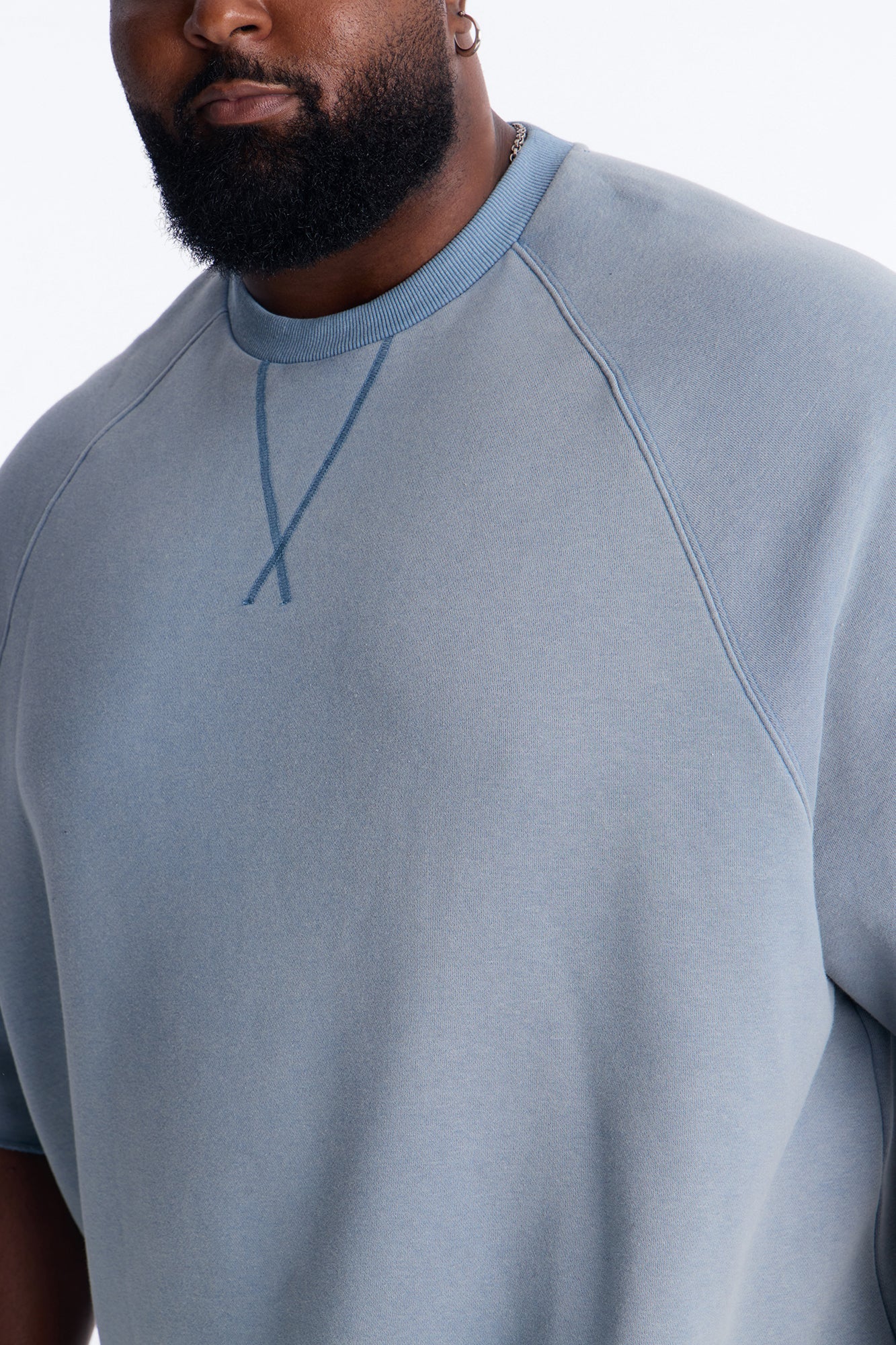 Washed Raw Edge Oversized Tee - Slate Blue