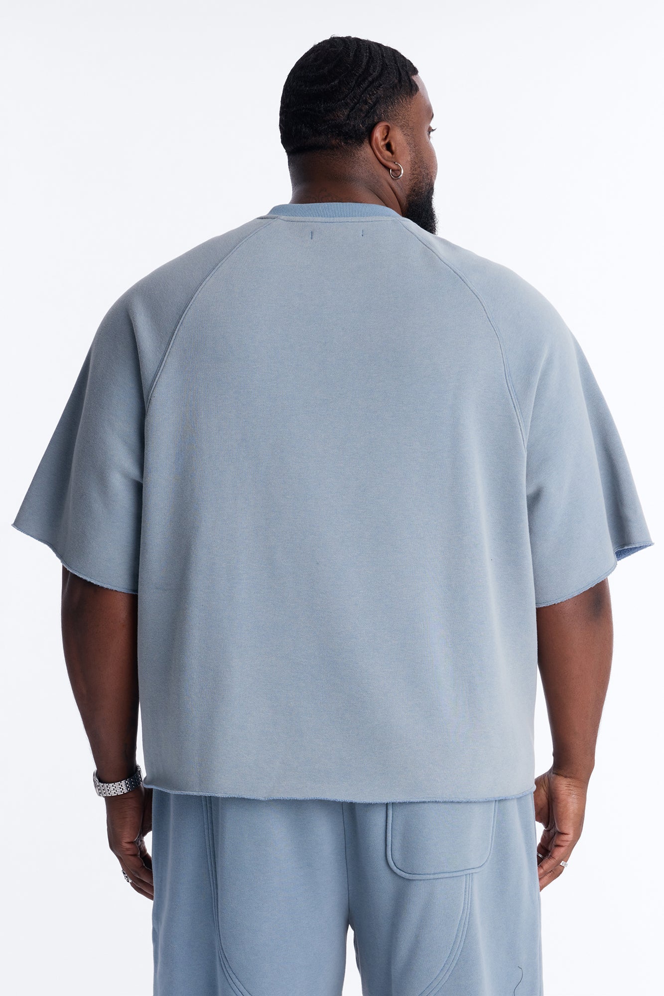 Washed Raw Edge Oversized Tee - Slate Blue