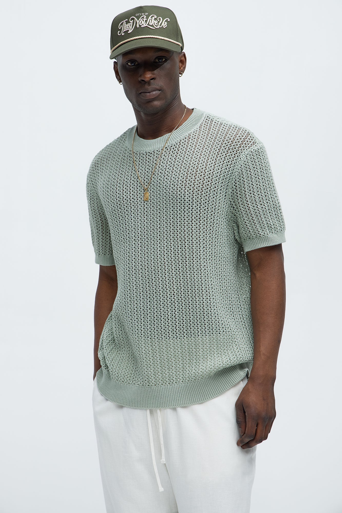 Jace Crochet Short Sleeve Tee - Sage