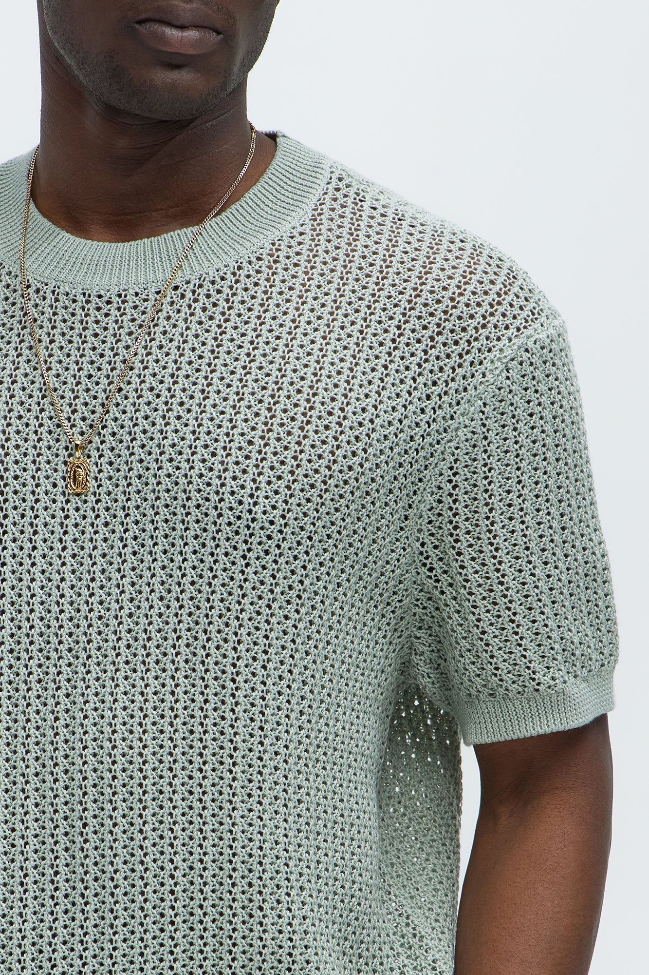Jace Crochet Short Sleeve Tee - Sage