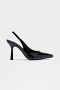 Spectate Faux Patent Slingback Pumps - Black