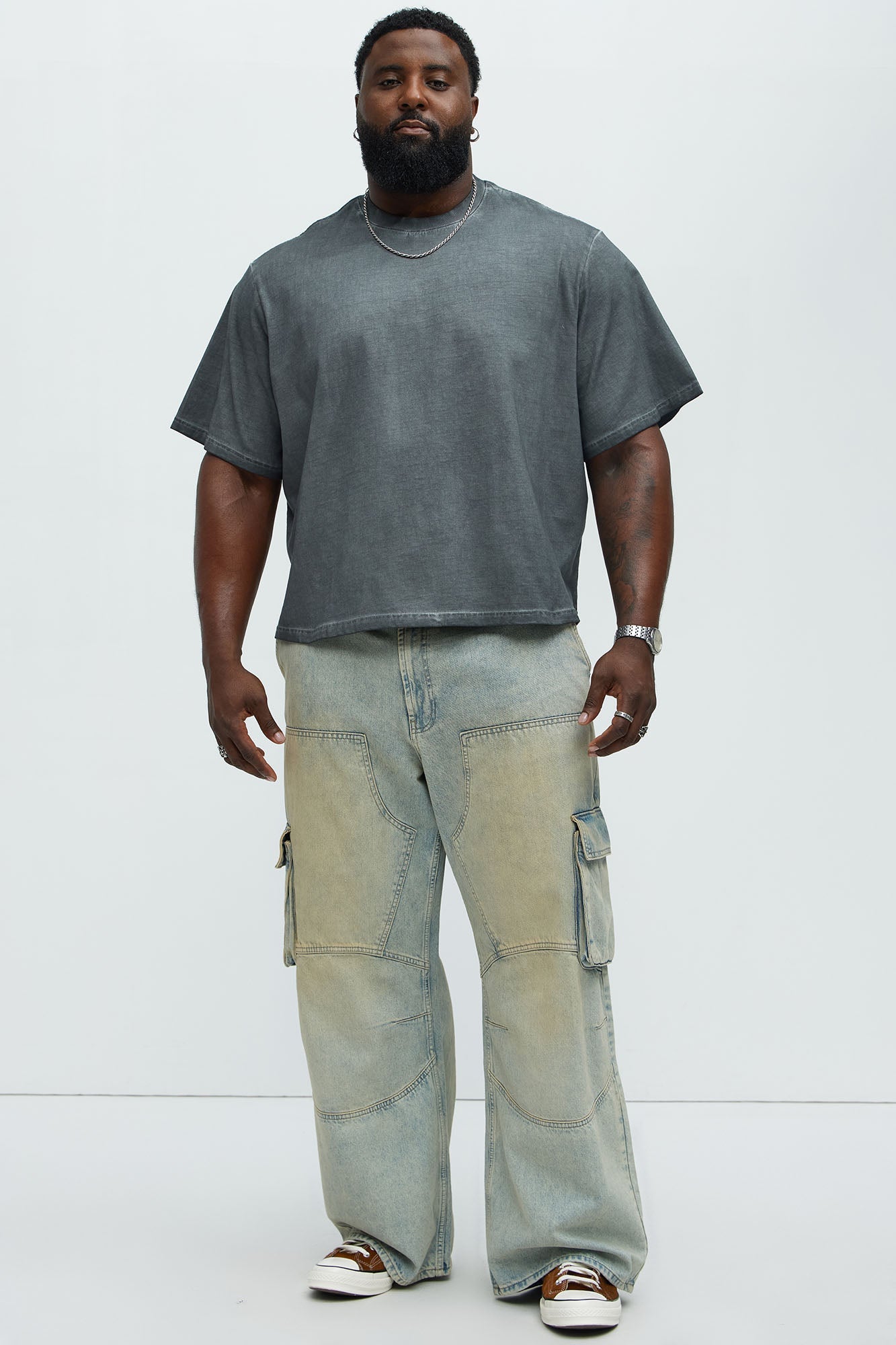 Tinted Wash Boxy Cropped Heavyweight Short Sleeve Tee - Grey