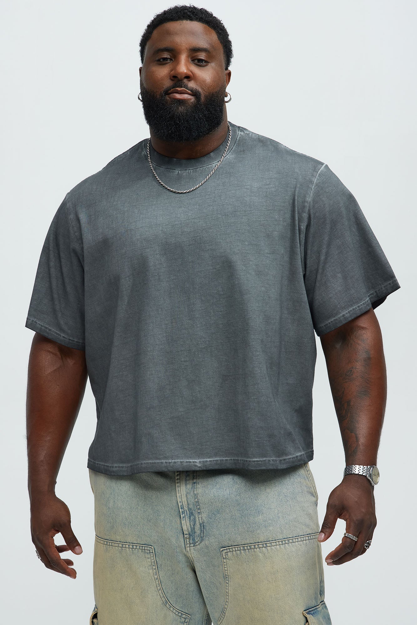 Tinted Wash Boxy Cropped Heavyweight Short Sleeve Tee - Grey