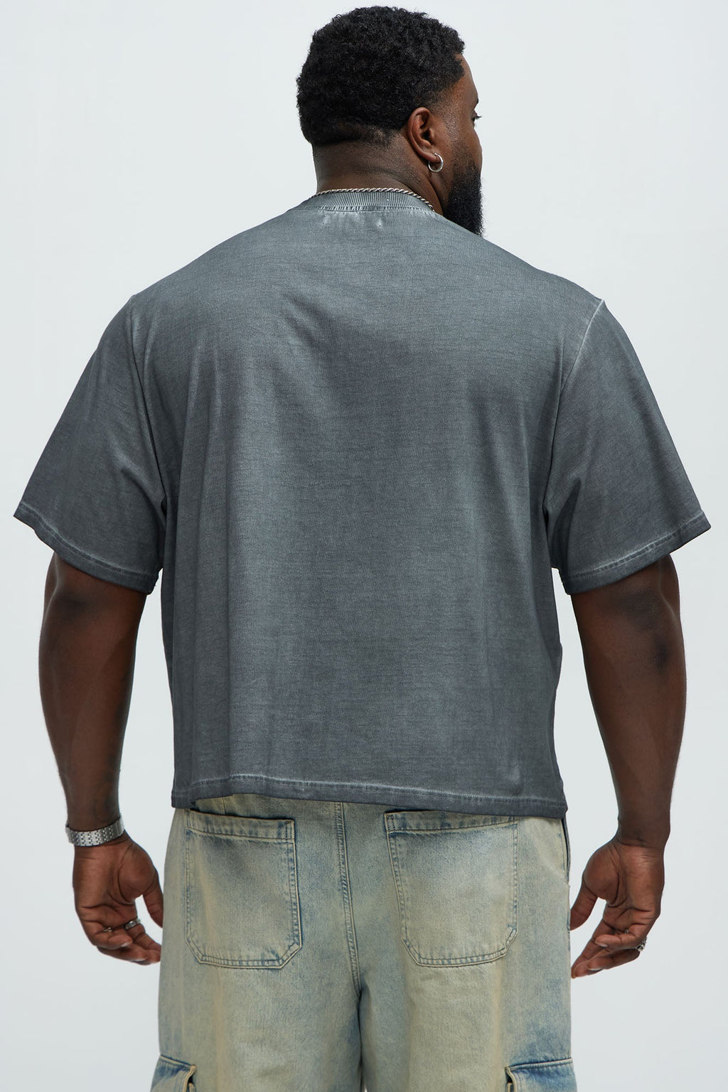 Tinted Wash Boxy Cropped Heavyweight Short Sleeve Tee - Grey