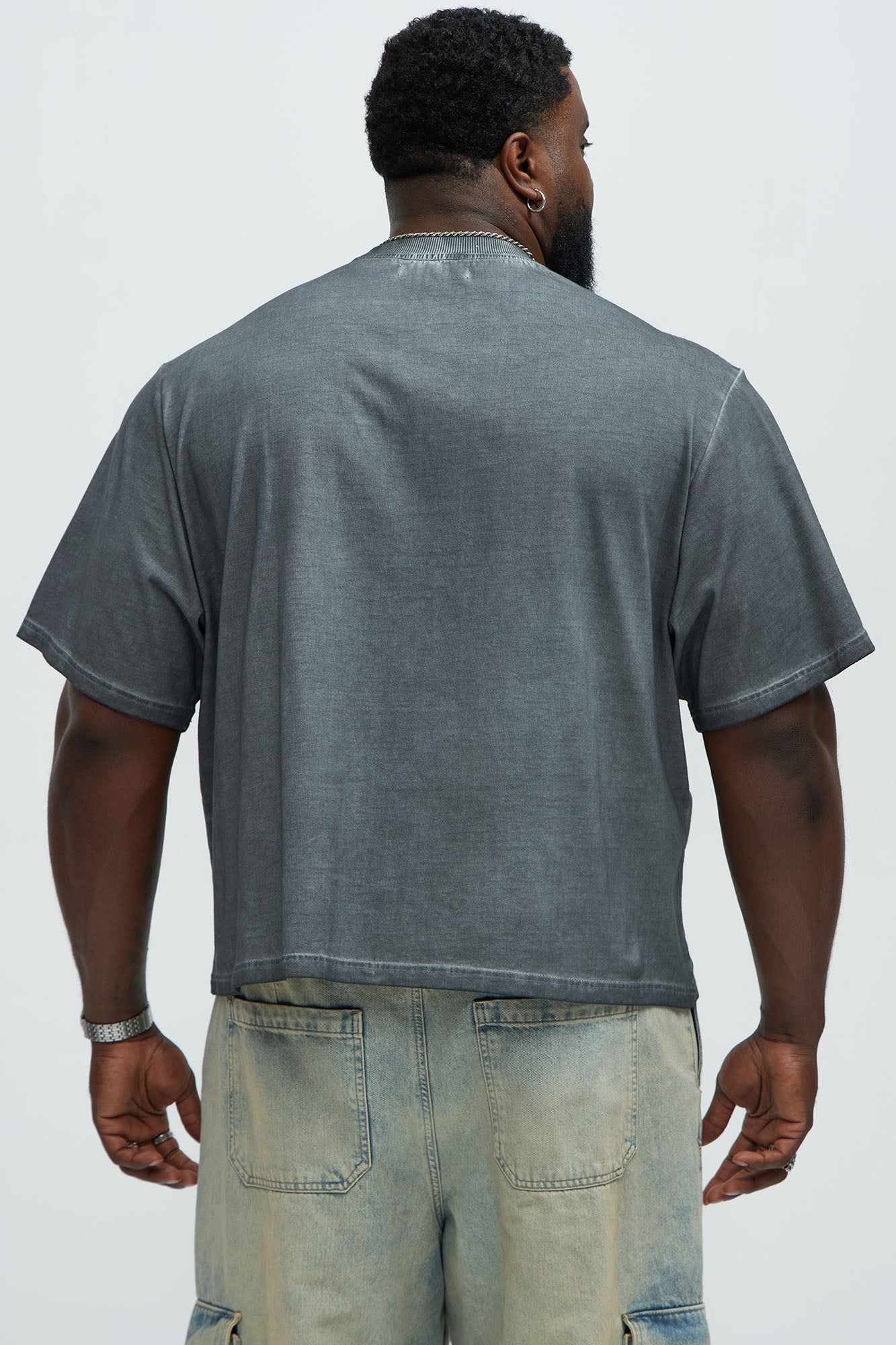 Tinted Wash Boxy Cropped Heavyweight Short Sleeve Tee - Grey