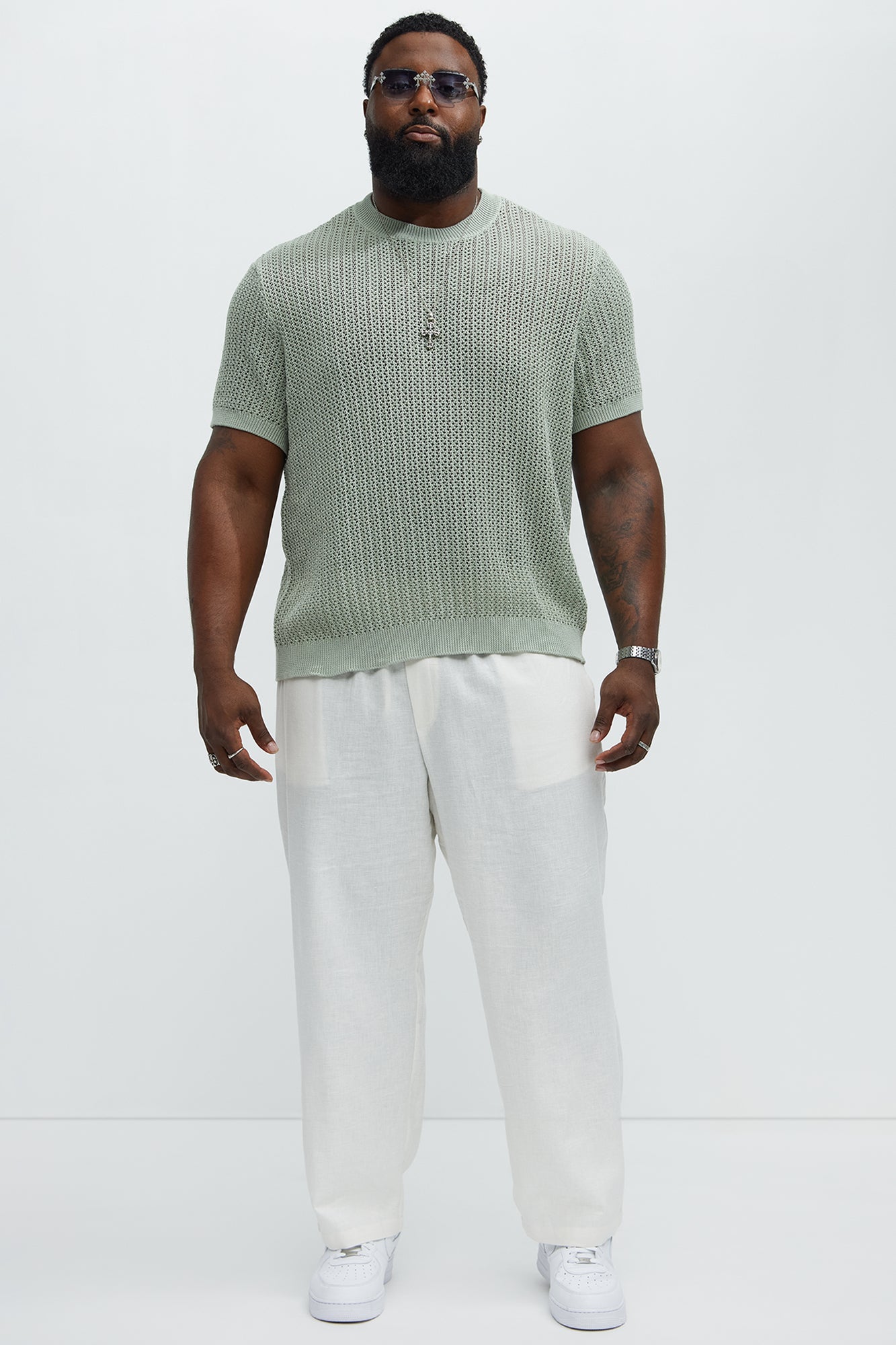 Jace Crochet Short Sleeve Tee - Sage