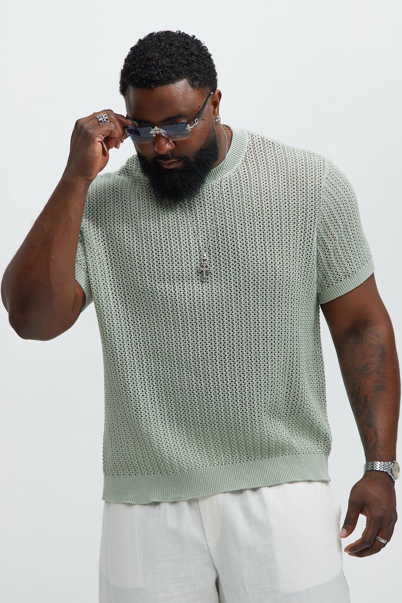 Jace Crochet Short Sleeve Tee - Sage