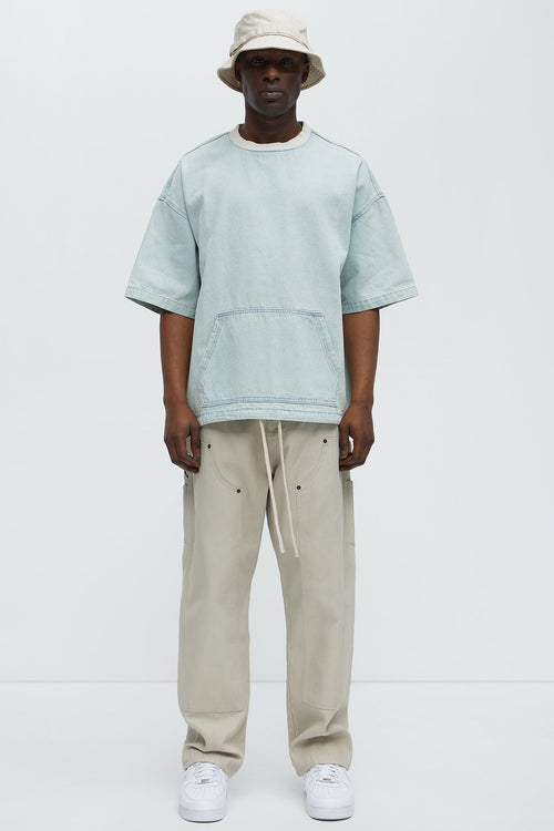 Boxy Denim Short Sleeve Tee - Light Wash