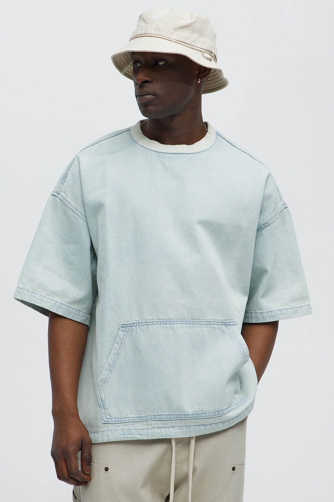 Boxy Denim Short Sleeve Tee - Light Wash