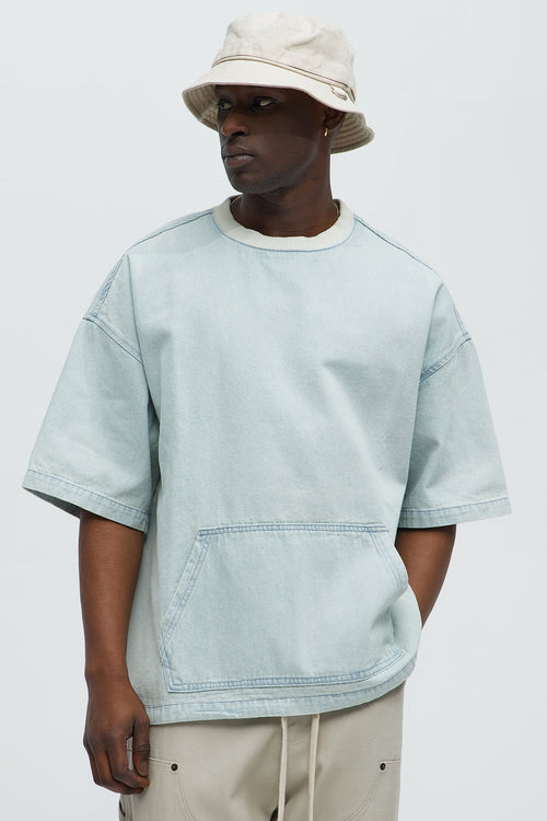 Boxy Denim Short Sleeve Tee - Light Wash