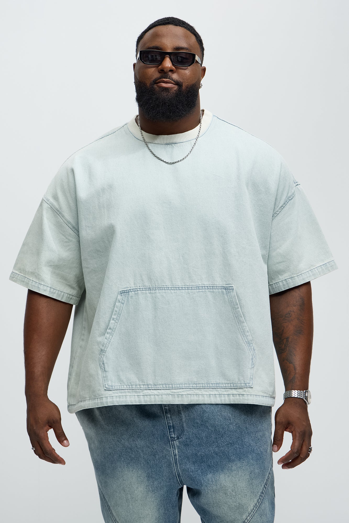 Boxy Denim Short Sleeve Tee - Light Wash