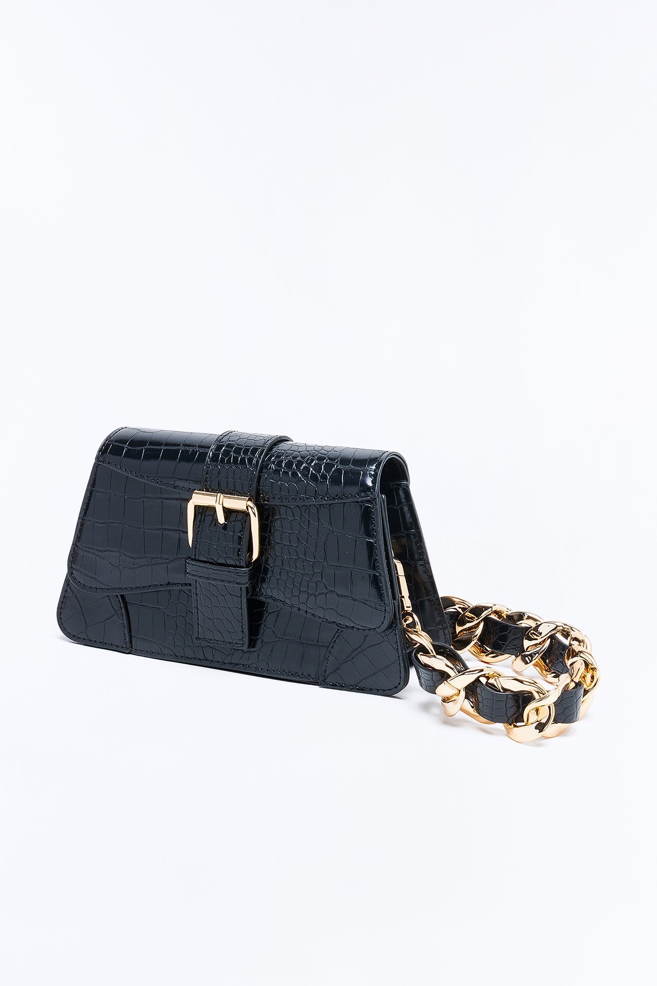 Lights Camera Faux Leather Shoulder Handbag - Black