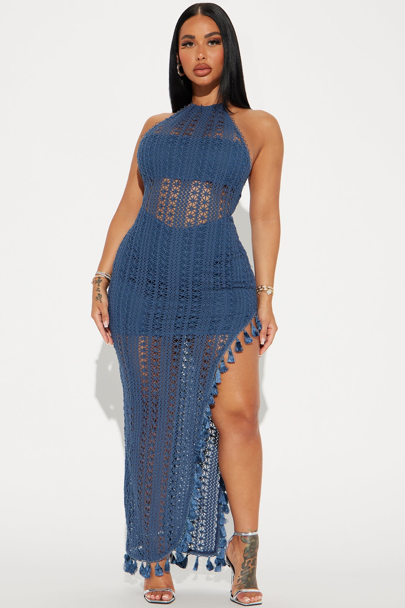Havanna Crochet Maxi Dress - Navy