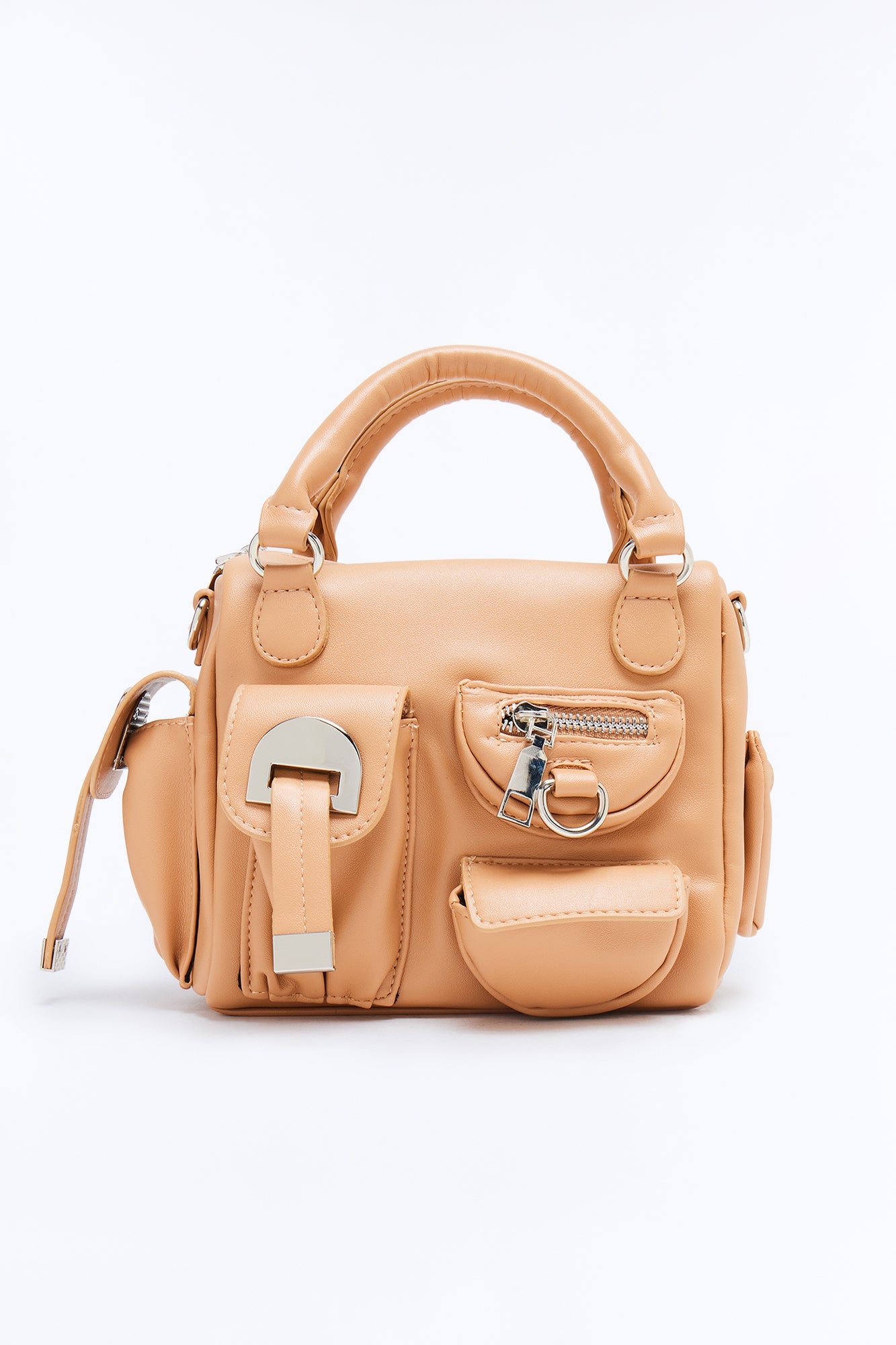 Pocket It Faux Leather Satchel Bag - Tan