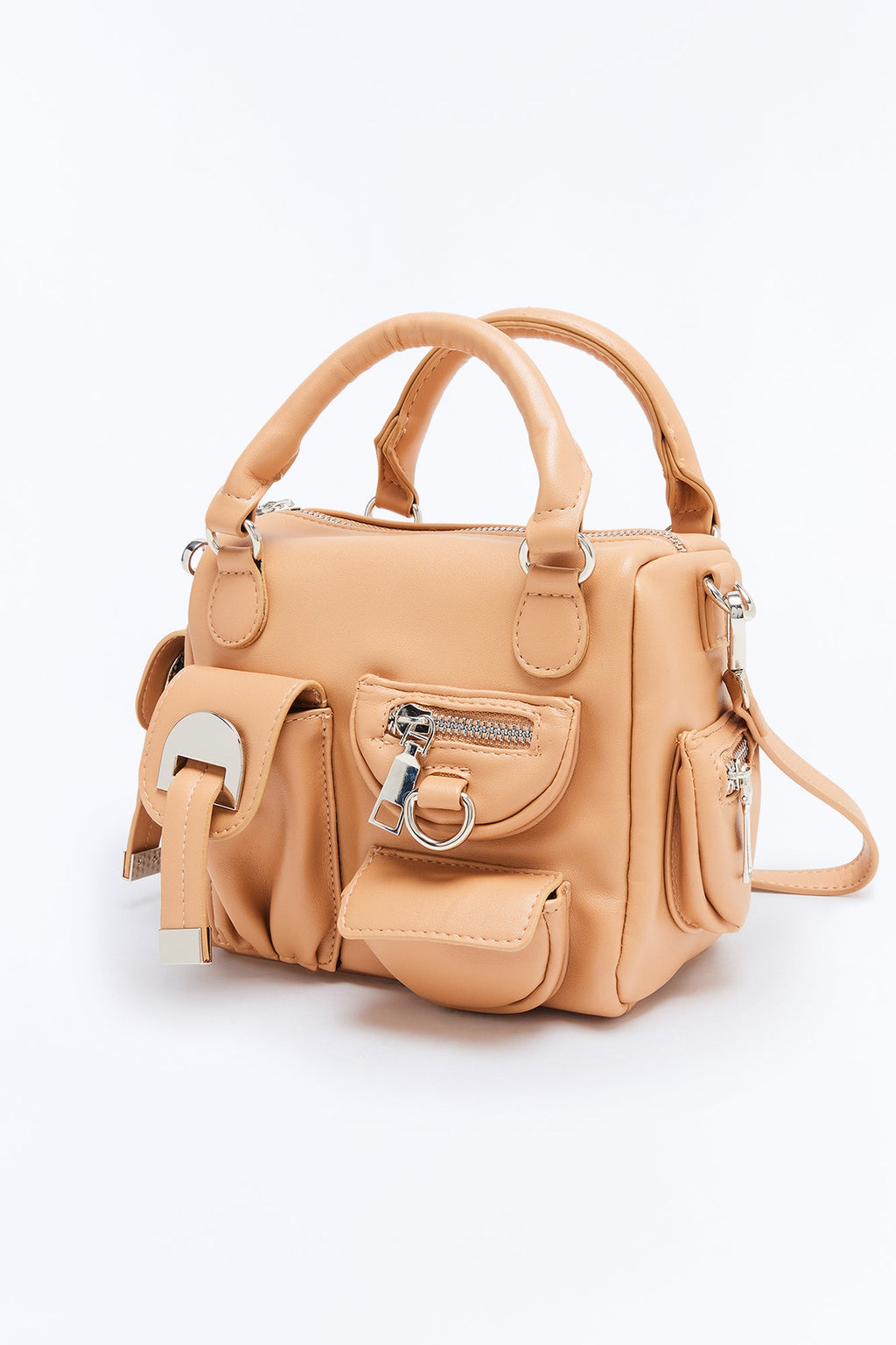 Pocket It Faux Leather Satchel Bag - Tan