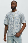 Distressed Relaxed Short Sleeve Tee Shirt - Cream