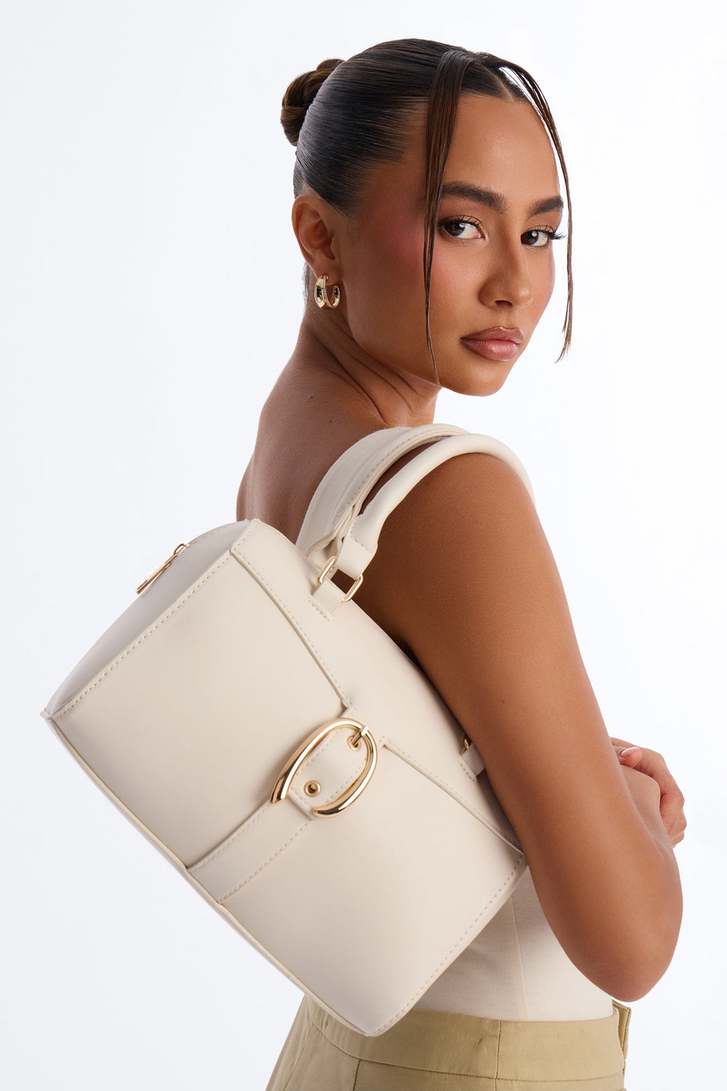 On My Good Side Faux Leather Handbag - Ivory