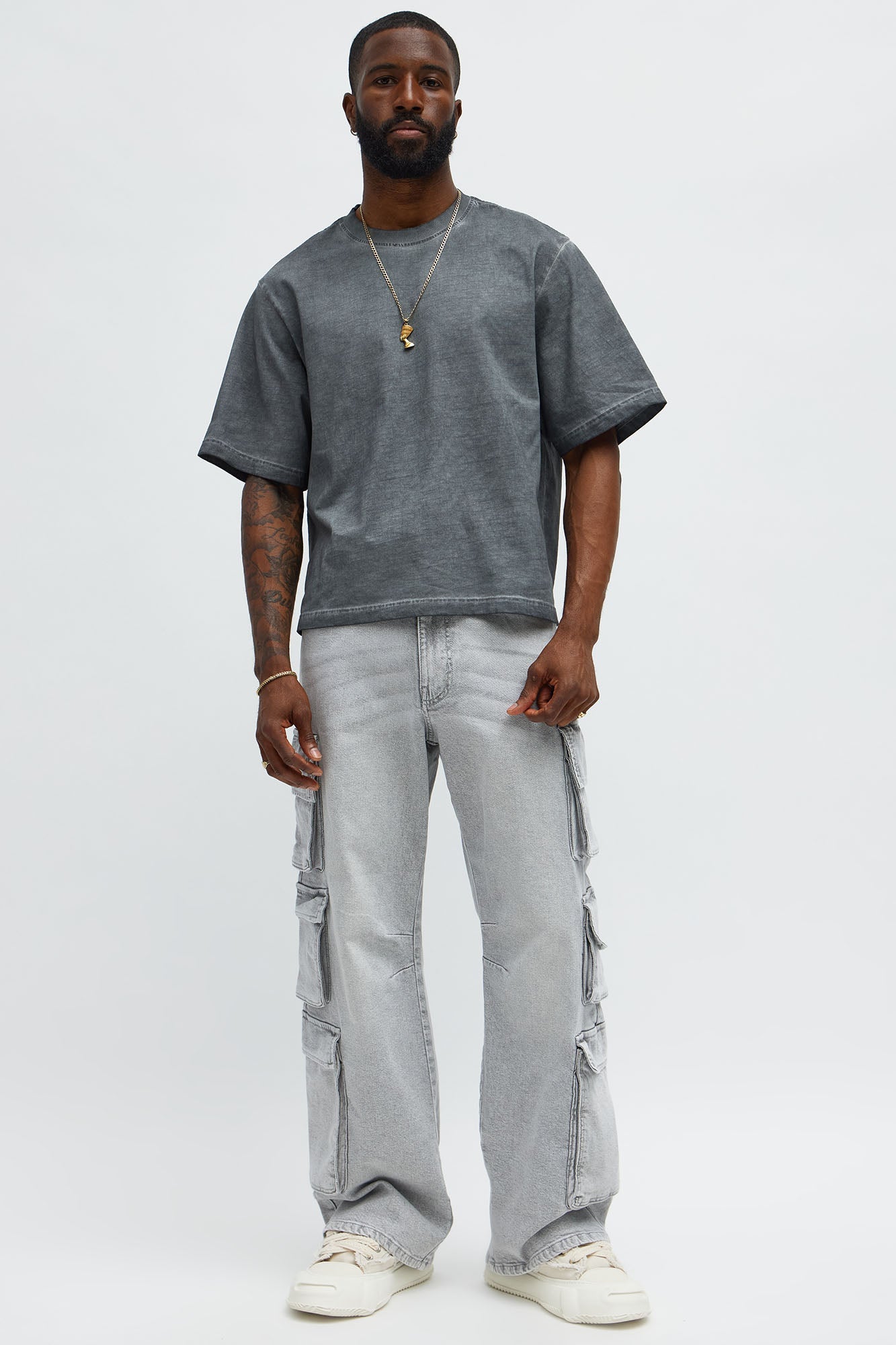 Tinted Wash Boxy Cropped Heavyweight Short Sleeve Tee - Grey