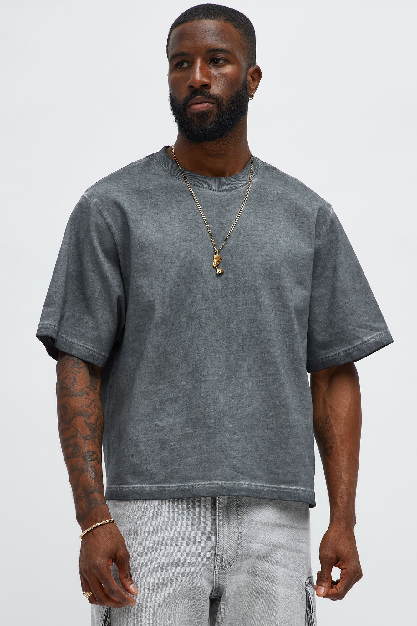 Tinted Wash Boxy Cropped Heavyweight Short Sleeve Tee - Grey