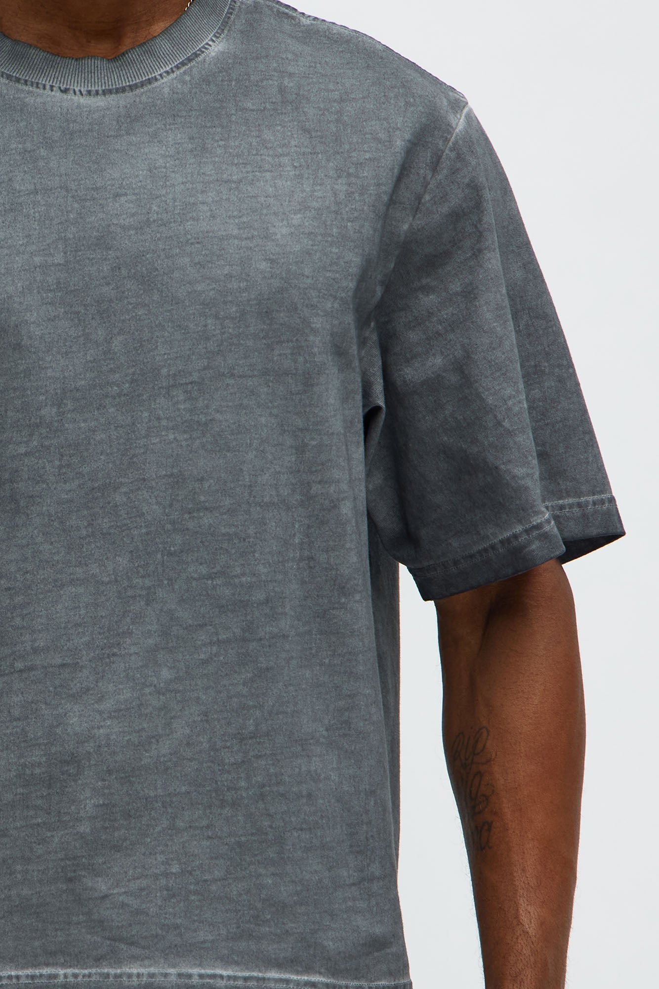 Tinted Wash Boxy Cropped Heavyweight Short Sleeve Tee - Grey