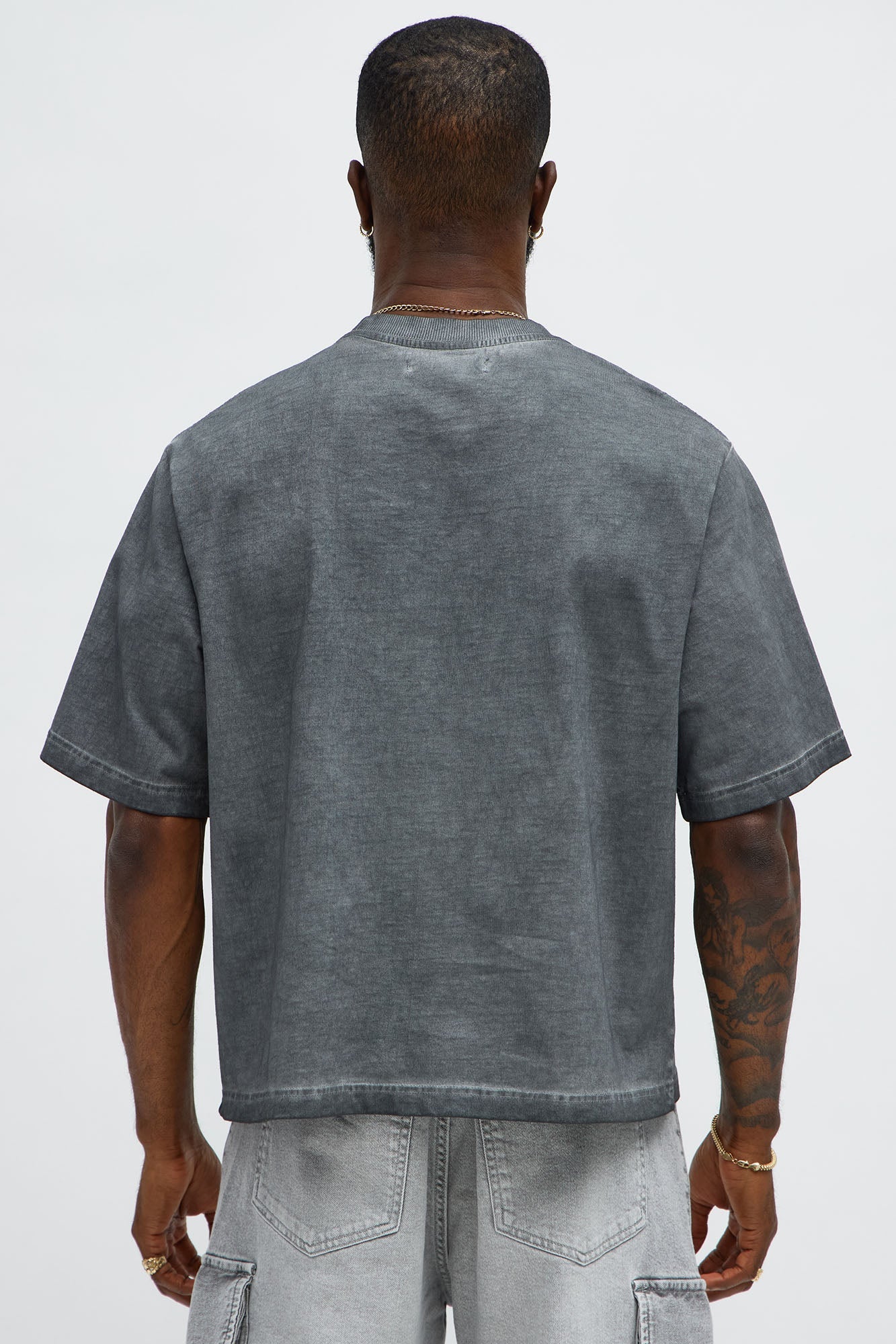 Tinted Wash Boxy Cropped Heavyweight Short Sleeve Tee - Grey