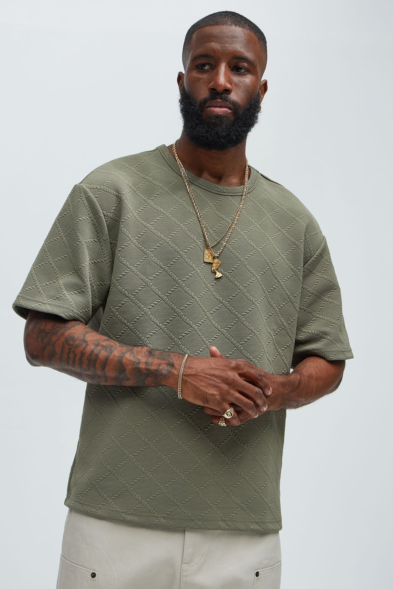 Lingo Textured Relaxed Tee - Olive